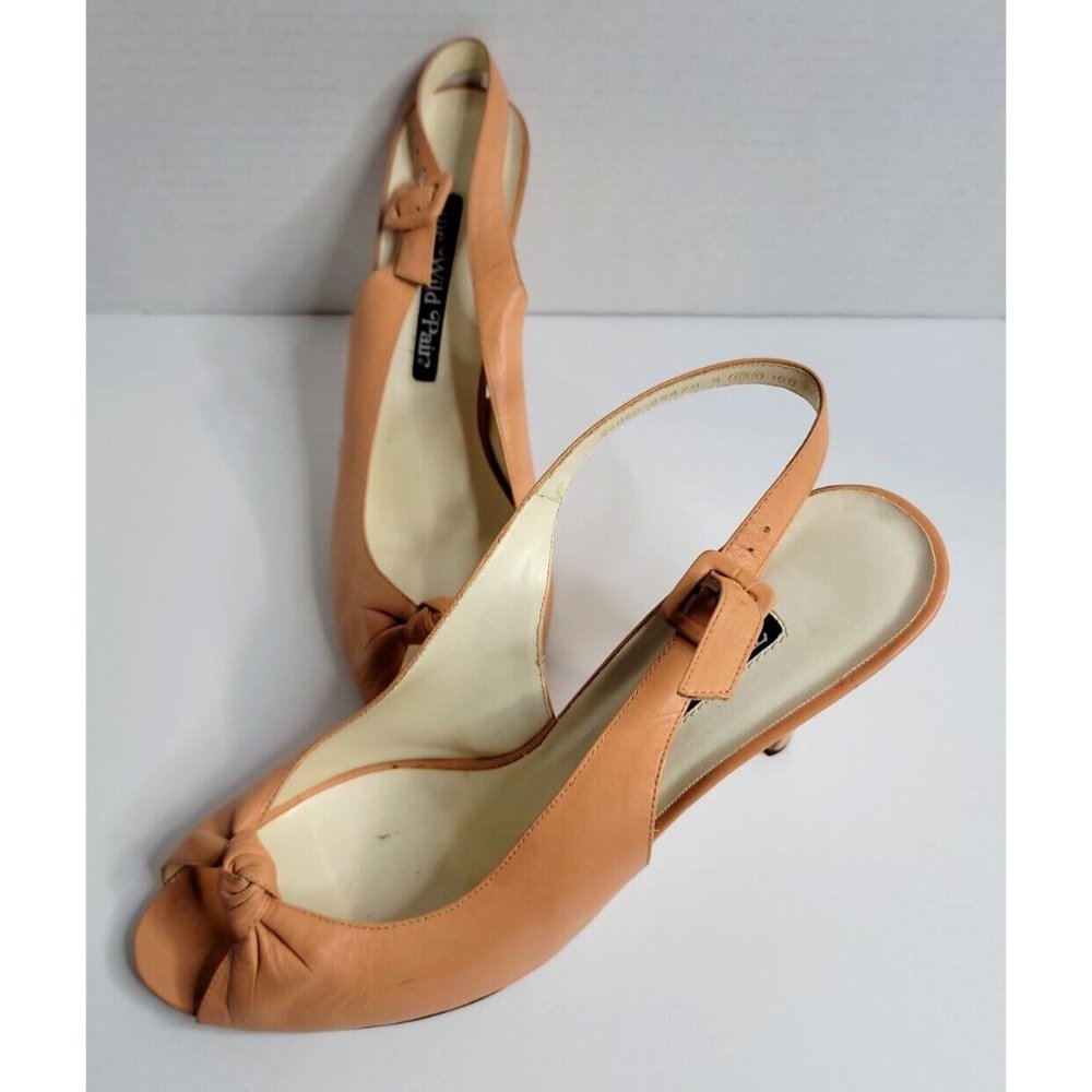 The Wild Pair Peach Leather Open-Toe Slingback Heels Size 10 B